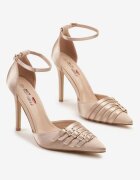 yesmile Pantofi stiletto șampanie din satin decorate cu catarame Liorlina