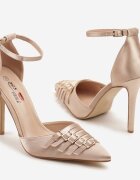 yesmile Pantofi stiletto șampanie din satin decorate cu catarame Liorlina