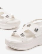 yesmile Sandale Albe pe platformă cu ornamente metalice Liozea