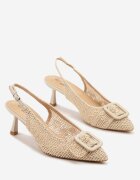 yesmile Sandale Bej cu toc mic tip Slingback cu cataramă Talimea