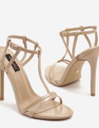 yesmile Sandale Bej cu toc stiletto cu barete decorative Ranele