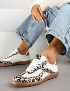 yesmile Sneakers Clasici Tenisi Albi cu Imprimeu de Leopard Decorați cu Cataramă Senaniela