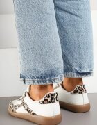 yesmile Sneakers Clasici Tenisi Albi cu Imprimeu de Leopard Decorați cu Cataramă Senaniela