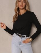 yu & me Bluză Neagră Clasică Longsleeve din Vâscoză Lealindra