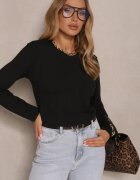 yu & me Bluză Neagră Clasică Longsleeve din Vâscoză Lealindra