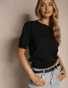 yu & me Bluză Neagră Tricotată cu Viscoză cu Umeri Ușor Bufanți Afevia