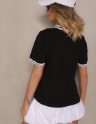 yu & me Bluză Polo Neagră cu Mânecă Scurtă din Tricot cu Viscoză Adalira