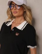 yu & me Bluză Polo Neagră cu Mânecă Scurtă din Tricot cu Viscoză Adalira