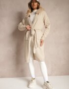 yu & me Cardigan Bej cu Lână Legat în Talie cu Glugă cu Blană Detașabilă Besiyana