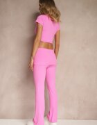 yu & me Compleu Roz în Stil Sportiv Pantaloni Evazați cu Talie Răsfrântă și Tricou Silfina