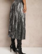 yu & me Fustă Argintie Plisată cu Elastic în Talie Decorată cu Cusături Metalice Zanirra