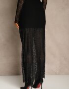 yu & me Fustă Neagră din tricot cu viscoză cu tiv din dantelă decorată cu nasturi Sewune