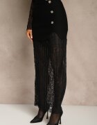 yu & me Fustă Neagră din tricot cu viscoză cu tiv din dantelă decorată cu nasturi Sewune