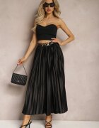 yu & me Fustă Plisată Neagră Maxi cu Talie Elastică Lirendil