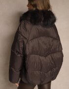 yu & me Geacă Oversize Maro cu Cusături Matlasate și Blană Silvitila
