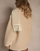 yu & me Jachetă Bej Oversize cu Eșarfă și Cusături Decorative Claritila