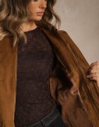 yu & me Jachetă Tip Cămașă Maro Barn Jacket cu Buzunare cu Capse Tilusea