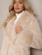 yu & me Palton de blană Bej cu curea legată guler decorativ și manșete Viaressa