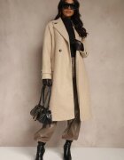yu & me Palton Elegant Bej din Lână și Vâscoză cu Croi Dublu Oversize Tilisana
