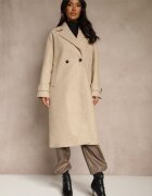 yu & me Palton Elegant Bej din Lână și Vâscoză cu Croi Dublu Oversize Tilisana