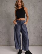 yu & me Pantaloni Casual Barrel High Waist cu elastic și tip cravată în talie Janesa Albaștri