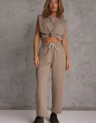 yu & me Pantaloni Casual Barrel High Waist cu elastic și tip cravată în talie Janesa Bej