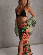 yu & me Pantaloni Casual de vară cu flori decorati cu decupaje Artima Negri