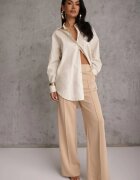 yu & me Pantaloni din Bumbac și Viscoză Bej cu Croială Elegantă la dungă Tinawre