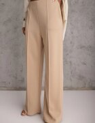 yu & me Pantaloni din Bumbac și Viscoză Bej cu Croială Elegantă la dungă Tinawre
