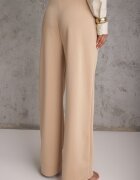 yu & me Pantaloni din Bumbac și Viscoză Bej cu Croială Elegantă la dungă Tinawre