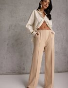 yu & me Pantaloni din Bumbac și Viscoză Bej cu Croială Elegantă la dungă Tinawre
