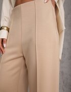 yu & me Pantaloni din Bumbac și Viscoză Bej cu Croială Elegantă la dungă Tinawre