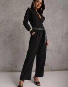yu & me Pantaloni Negri din bumbac și viscoză Wide Leg cu curea tip eșarfă Arlethia