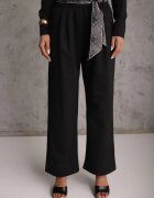 yu & me Pantaloni Negri din bumbac și viscoză Wide Leg cu curea tip eșarfă Arlethia
