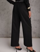 yu & me Pantaloni Negri din bumbac și viscoză Wide Leg cu curea tip eșarfă Arlethia