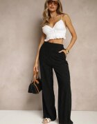 yu & me Pantaloni negri largi cu talie înaltă din in și bumbac Ivelpio