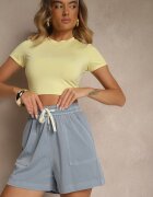 yu & me Pantaloni scurți Albaștri deschis Talie înaltă din Viscoză cu croială clasică cu buzunare și șnur Raletta