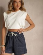 yu & me Pantaloni scurți Bleumarin cu Talie Înaltă din Vâscoză cu Croi Clasic cu Buzunare și Legătură Raletta