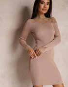 yu & me Rochie Bej Mulată cu Plasă la Decolteu Yule