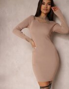 yu & me Rochie Bej Mulată cu Plasă la Decolteu Yule