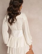 yu & me Rochie Evazată Mini Bej cu Volane și Guler înalt Iciana