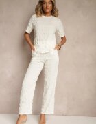 yu & me Set Casual Alb cu Pantaloni Largi și Tricou Devineva