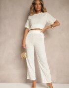 yu & me Set Casual Alb cu Pantaloni Largi și Tricou Devineva