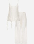 yu & me Set Eteric Bej cu Dantelă și Volane Top și Pantaloni Wide Leg Pretilaine