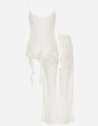 yu & me Set Eteric Bej cu Dantelă și Volane Top și Pantaloni Wide Leg Pretilaine