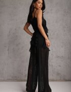 yu & me Set Eteric Negru cu Dantelă și Volane Top și Pantaloni Wide Leg Pretilaine