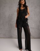 yu & me Set Eteric Negru cu Dantelă și Volane Top și Pantaloni Wide Leg Pretilaine