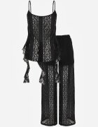 yu & me Set Eteric Negru cu Dantelă și Volane Top și Pantaloni Wide Leg Pretilaine