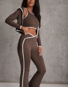 yu & me Set fitness: pantaloni flare hanorac și top cu paspoal decorativ Quintela Maro
