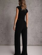 yu & me Set Negru Pantaloni Wide Leg și Top cu guler înalt și Drapaj în Talie Meridone